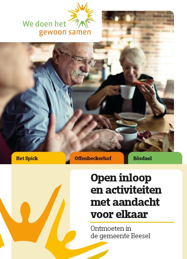 Voorkant van de folder over de open inloop locaties voor dagbesteding bij de gemeente Beesel