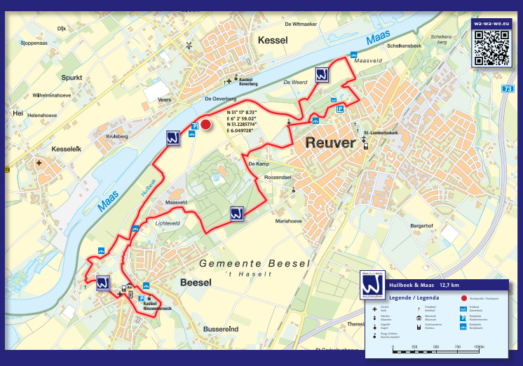 Plattegrond met PREMIUM Wandelroute bij de Huilbeek en de Maas in Beesel