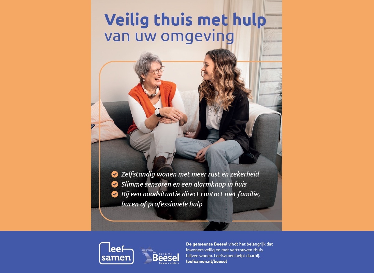Voorkant van de flyer van Leefsamen met slimme sensoren om veilig thuis te wonen