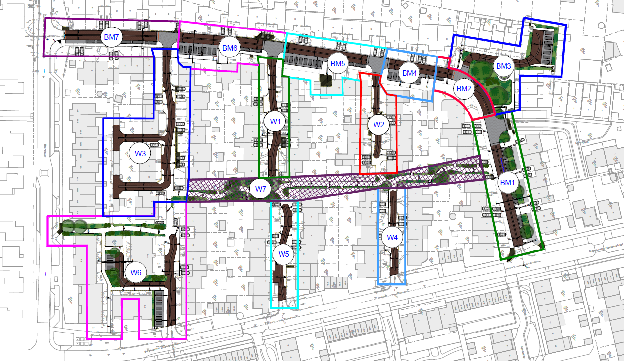 Plattegrond van werkzaamheden Wildenkamp en Burgmeester Moorenstraat