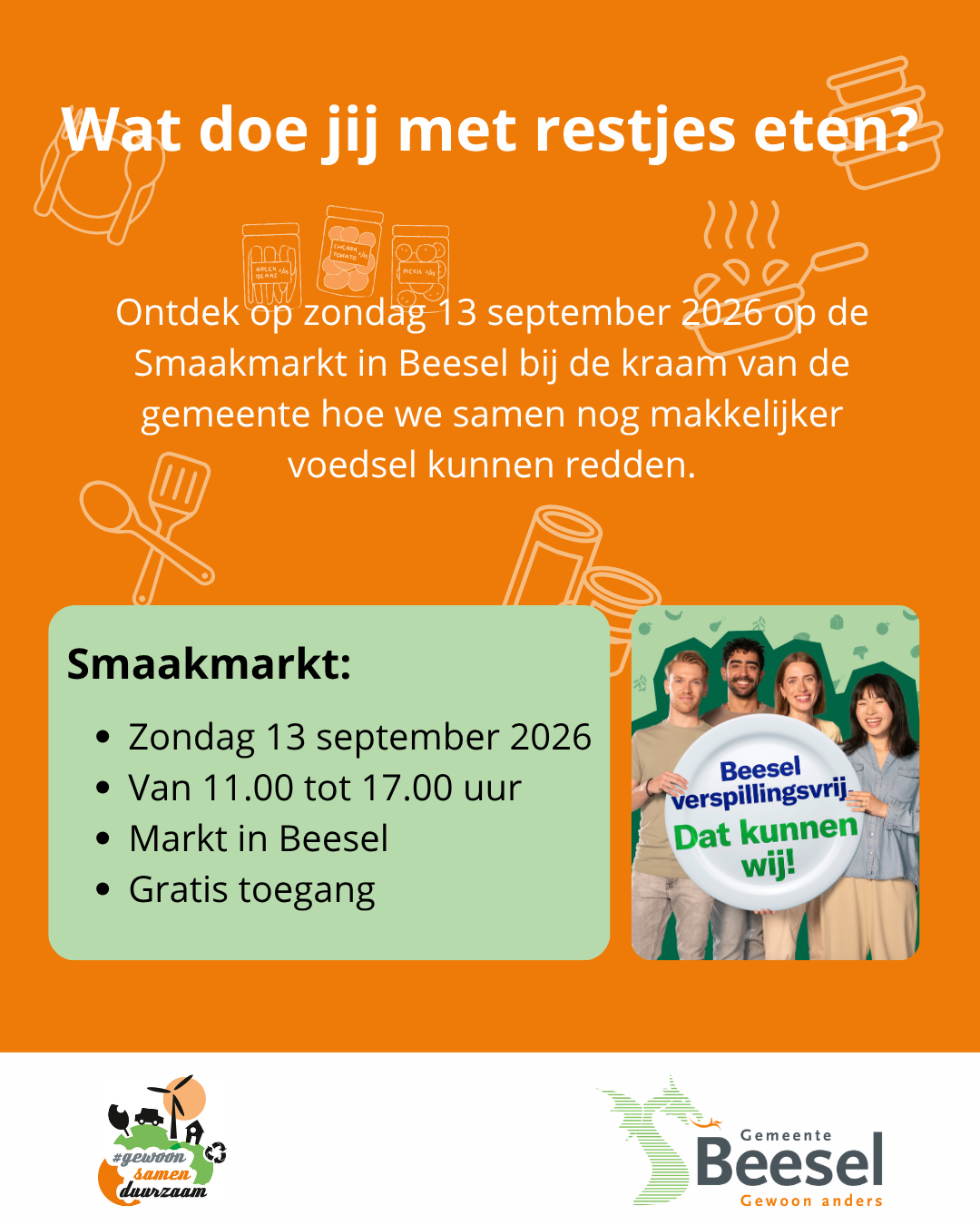 Aankondiging van kraam van de gemeente op de Smaakmarkt in Beesel